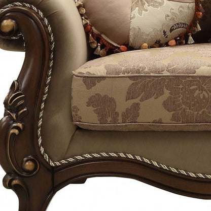 38" X 69" X 45" Fabric Walnut Upholstery Wood Legtrim Loveseat W6 Pillows