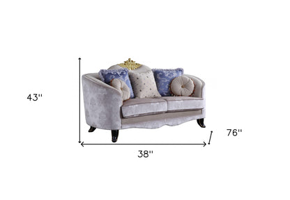38" X 76" X 43" Cream Fabric Upholstery Loveseat W5 Pillows