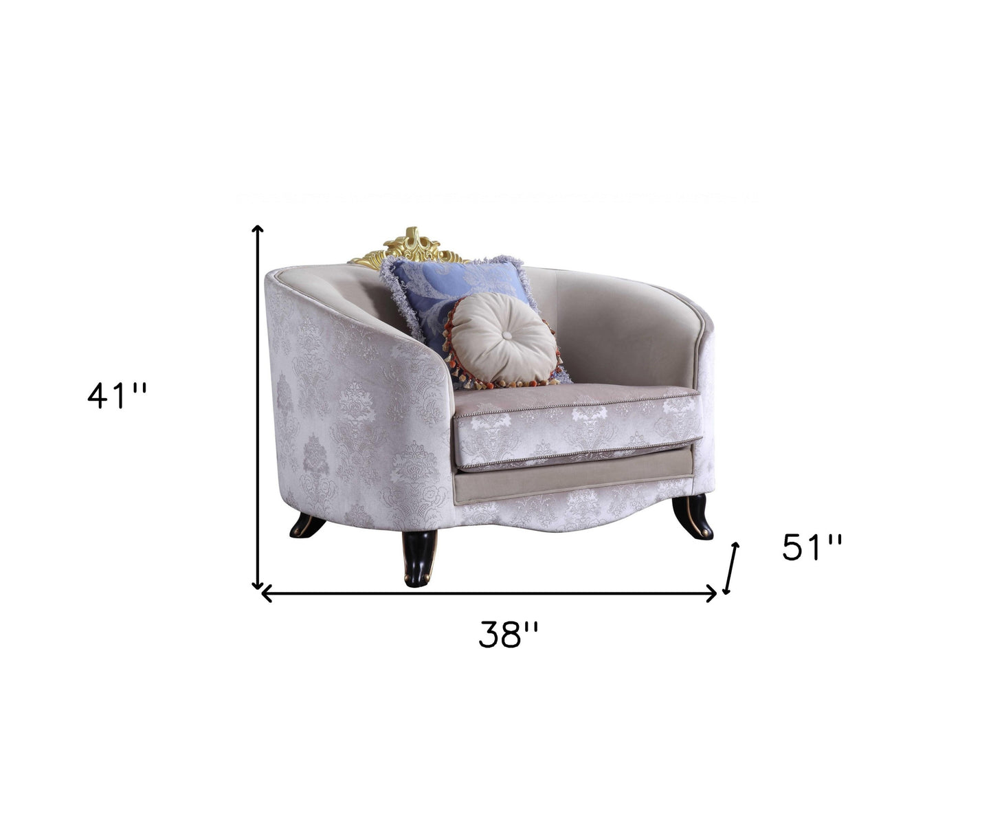 38" Cream And Black Velvet Damask Barrel Chair