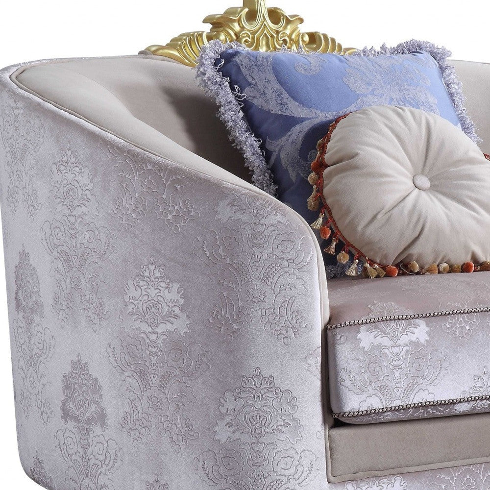 38" Cream And Black Velvet Damask Barrel Chair