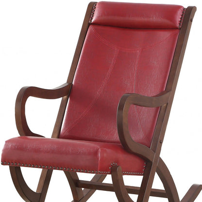22" X 36" X 38" Burgundy Pu Walnut Wood Upholstered (Seat) Rocking Chair