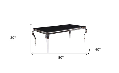 80" Black and White Glass and Stainless Steel Dining Table