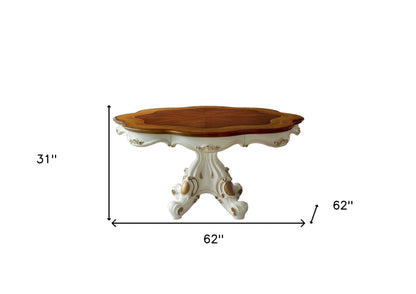 62" Brown and White Solid Wood Dining Table