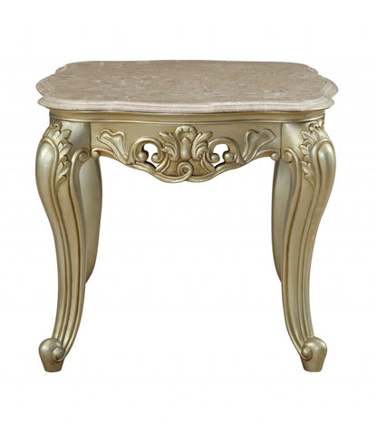 24" Antiqued White Faux Marble Mirrored End Table