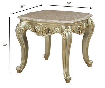 24" Antiqued White Faux Marble Mirrored End Table