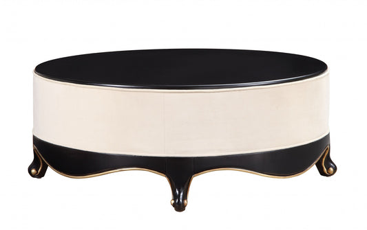 19" Black And Cream Solid Wood Round End Table