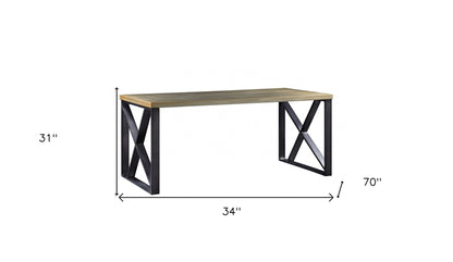 34" Gold Solid Wood Rectangular Computer Desk