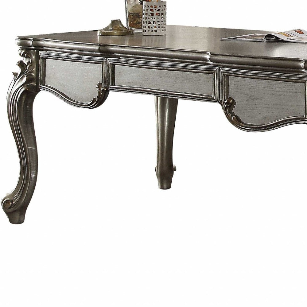 35" Silver Poplar Wood Mirrored Rectangular Executive Desk