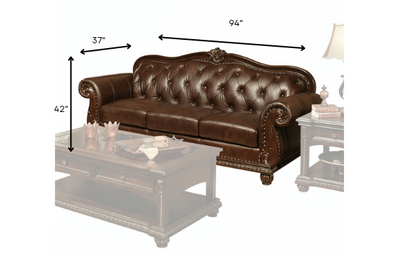 37" X 94" X 42" Espresso Top Grain Leather Match Upholstery Wood Sofa
