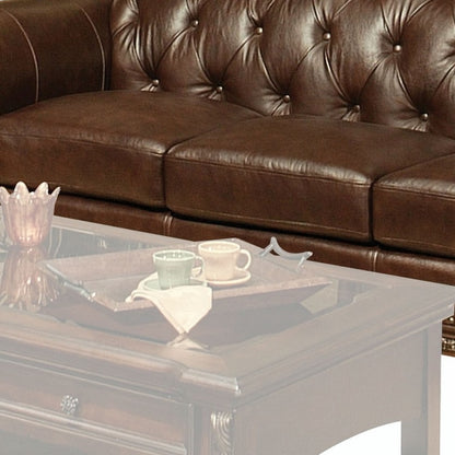 37" X 94" X 42" Espresso Top Grain Leather Match Upholstery Wood Sofa