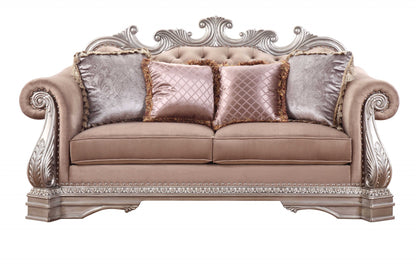 42" X 80" X 42" Velvet Antique Champagne Upholstery Poly-Resin Loveseat W4 Pillows