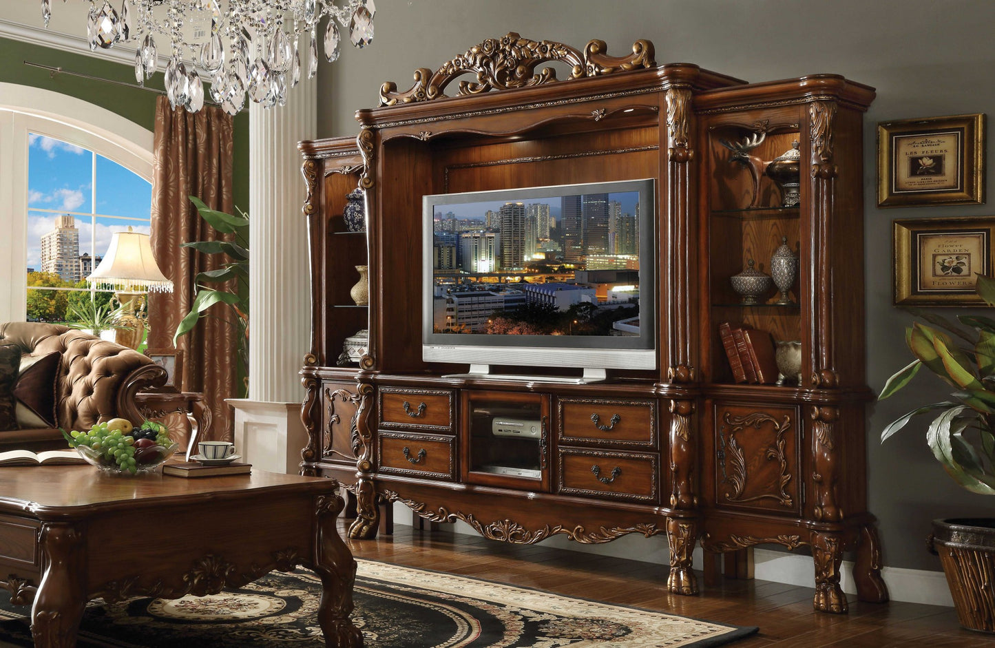 19" Brown Wood Cabinet Enclosed Storage Entertainment Center