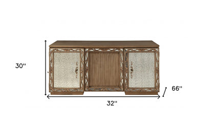 32" Brown Poplar Wood Mirrored Rectangular Executive Desk