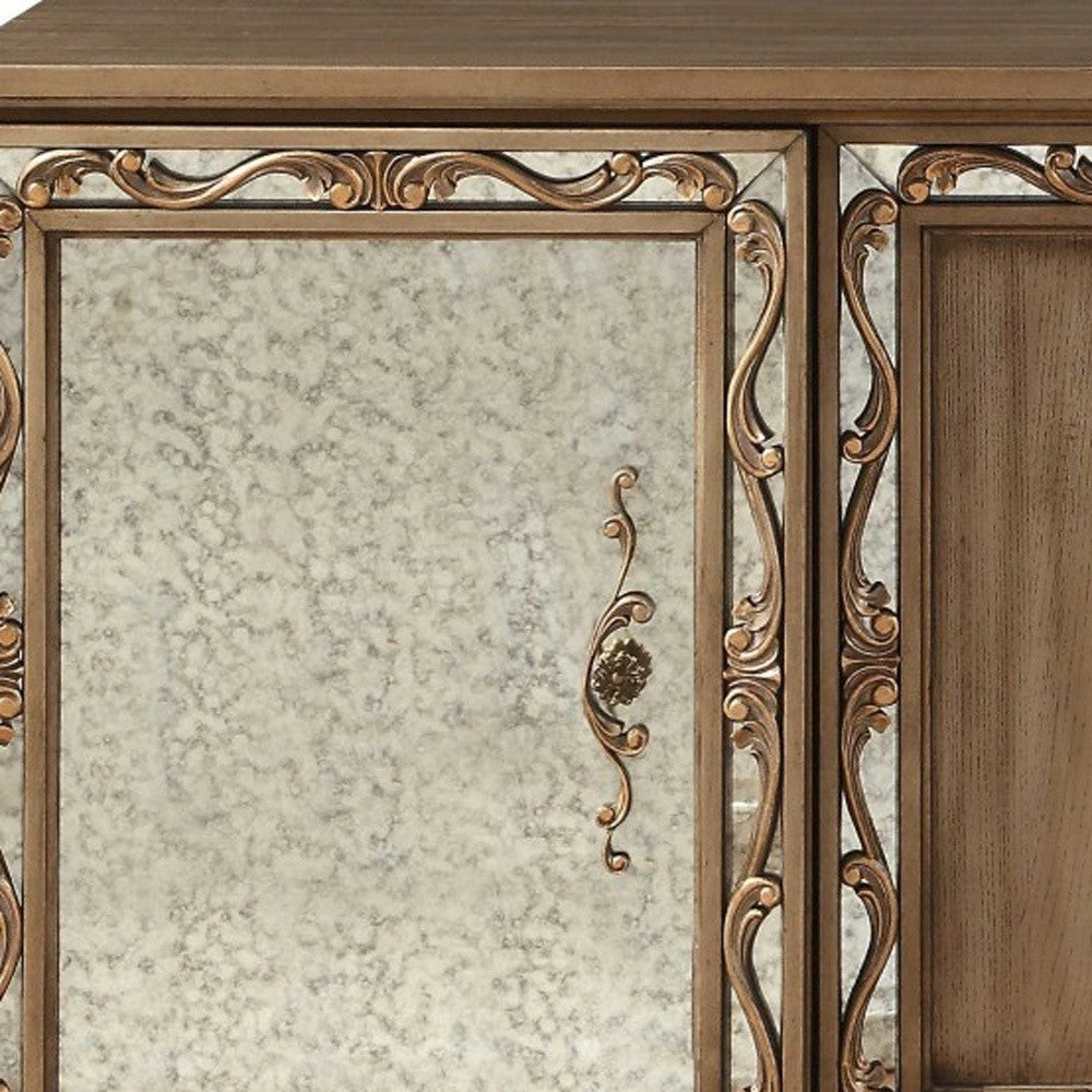 32" Brown Poplar Wood Mirrored Rectangular Executive Desk