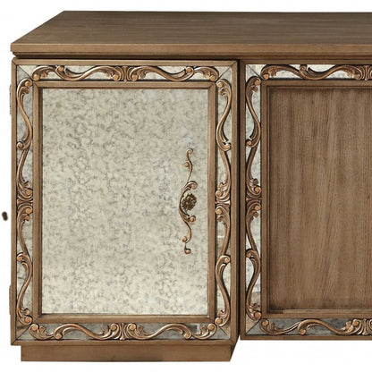 32" Brown Poplar Wood Mirrored Rectangular Executive Desk