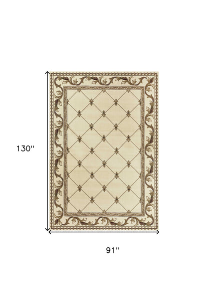 8' Ivory Machine Woven Hand Carved Fleur De Lis Round Indoor Area Rug