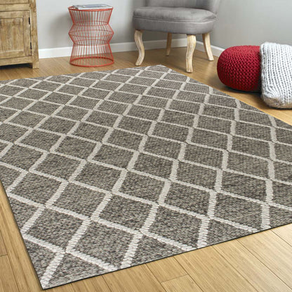 9' X 13' Wool Dark Grey Area Rug