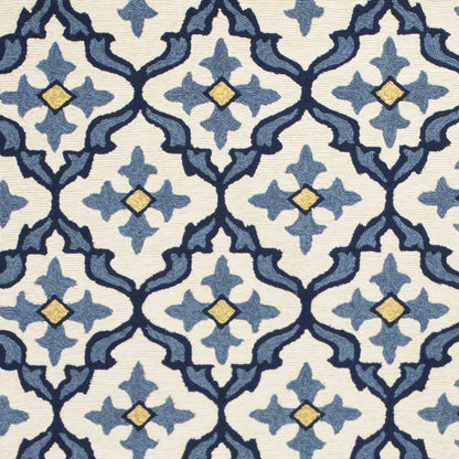 8'X10' Ivory Blue Hand Woven Uv Treated Quatrefoil Indoor Outdoor Area Rug