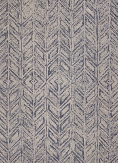 5'X7' Blue Hand Tufted Wool Herringbone Indoor Area Rug