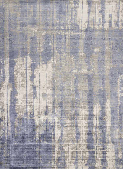 5'X7' Grey Blue Hand Loomed Abstract Brushstroke Indoor Area Rug