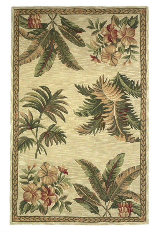 10' Ivory Hand Tufted Tropical Indoor Runner Rug