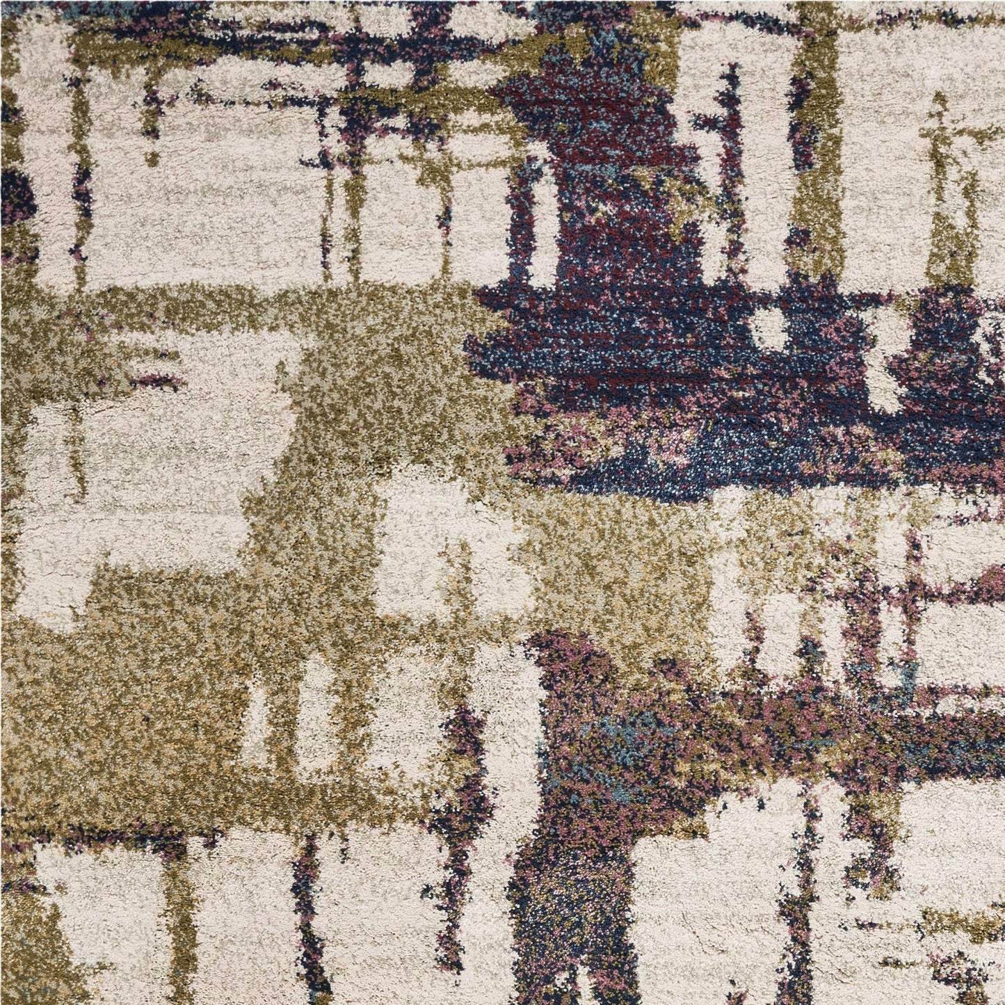 8'X10' Ivory Machine Woven Abstract Brushstrokes Indoor Area Rug