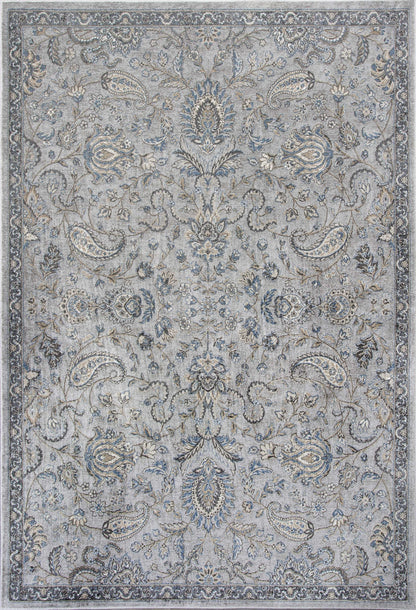 8'X11' Silver Blue Machine Woven Traditional Floral Indoor Area Rug