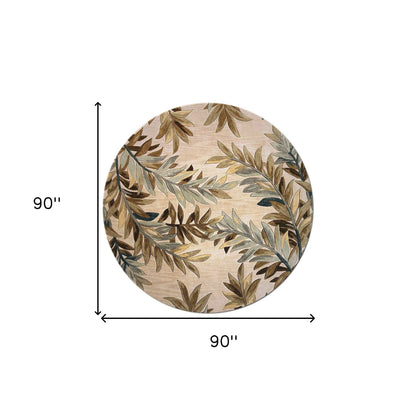7' Round Wool Ivory  Area Rug