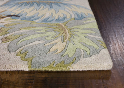7' Round Wool Ivory Or Blue Area Rug