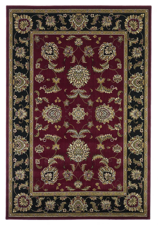 5'X8' Red Black Machine Woven Floral Traditional Indoor Area Rug