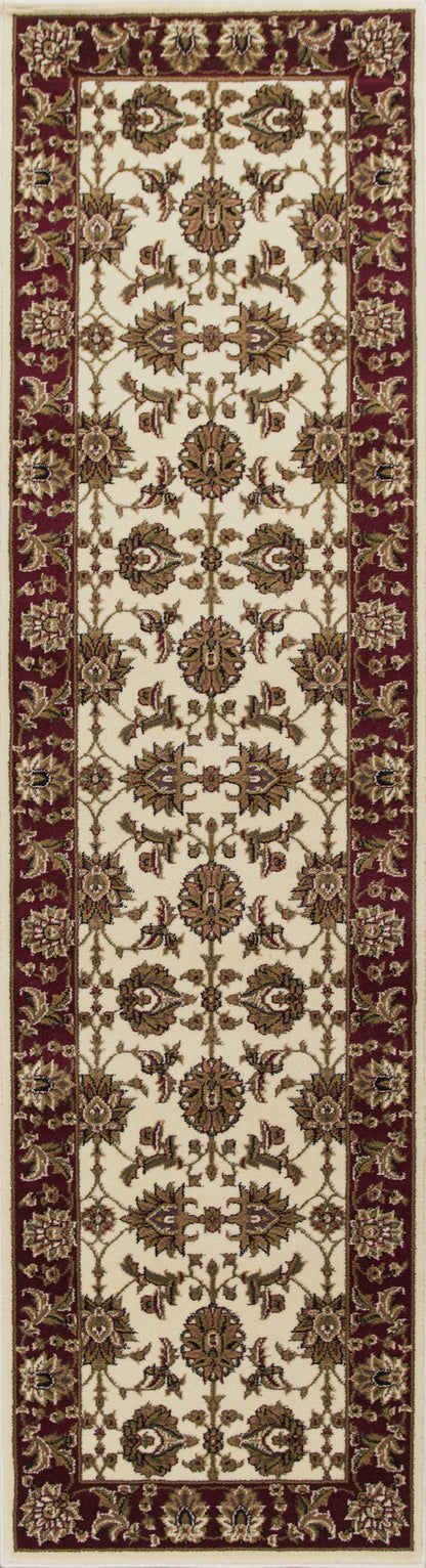 5'X8' Ivory Red Machine Woven Floral Traditional Indoor Area Rug