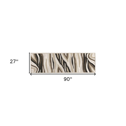 5'X8' Natural Beige Hand Tufted Abstract Waves Indoor Area Rug