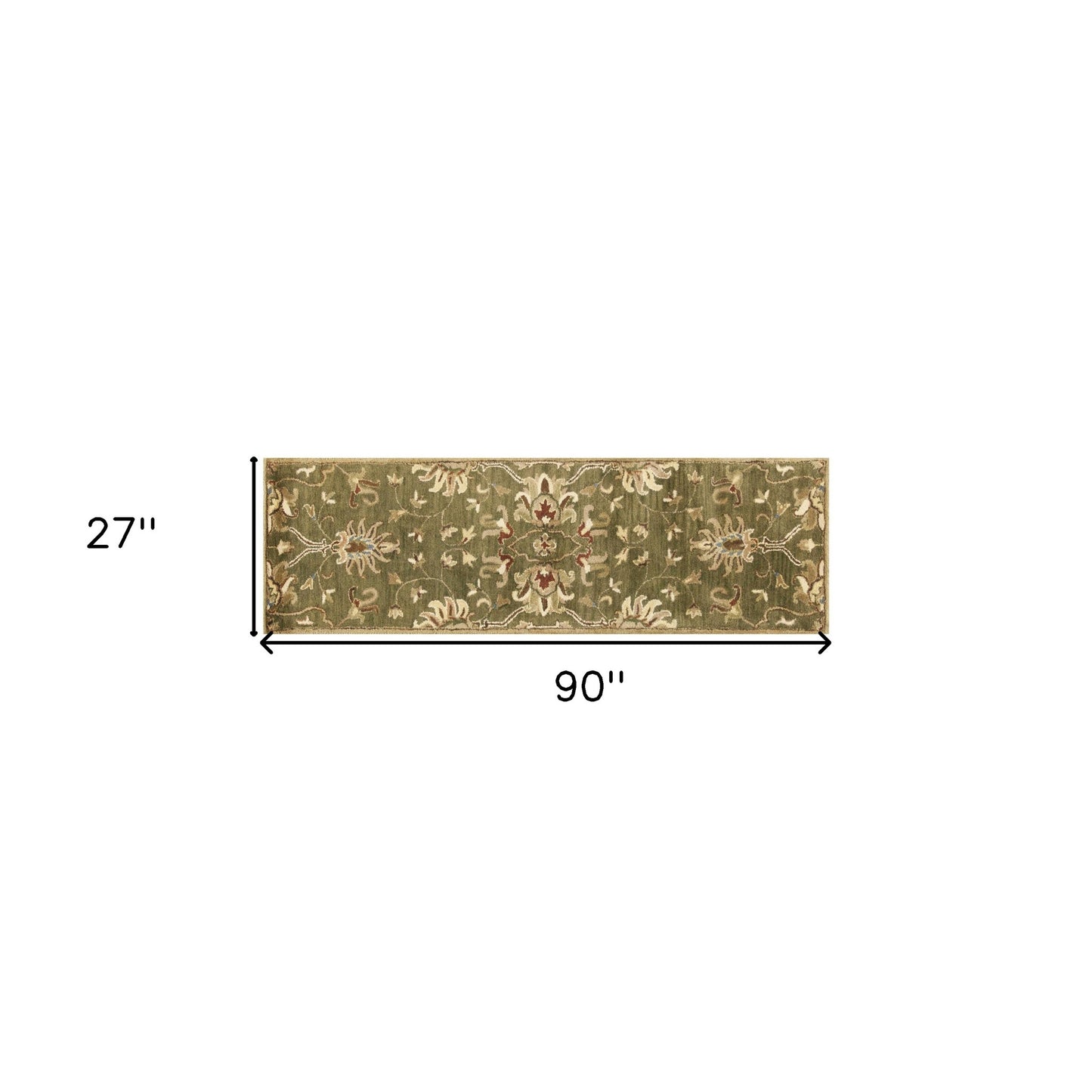 3'X5' Emerald Green Hand Tufted Wool Traditional Floral Indoor Area Rug