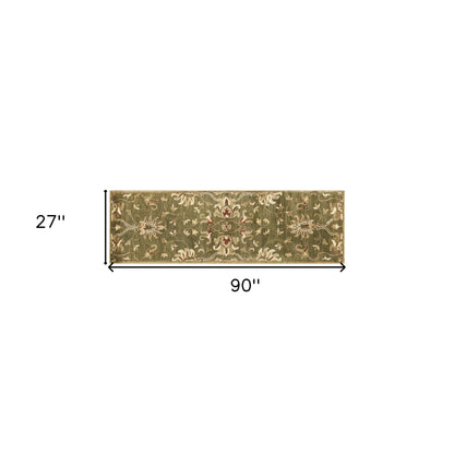 3'X5' Emerald Green Hand Tufted Wool Traditional Floral Indoor Area Rug