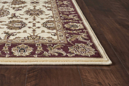 5'X8' Ivory Red Machine Woven Floral Traditional Indoor Area Rug
