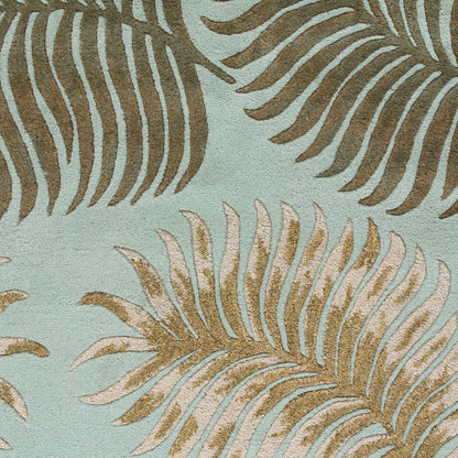 7' Round Wool Aqua Area Rug