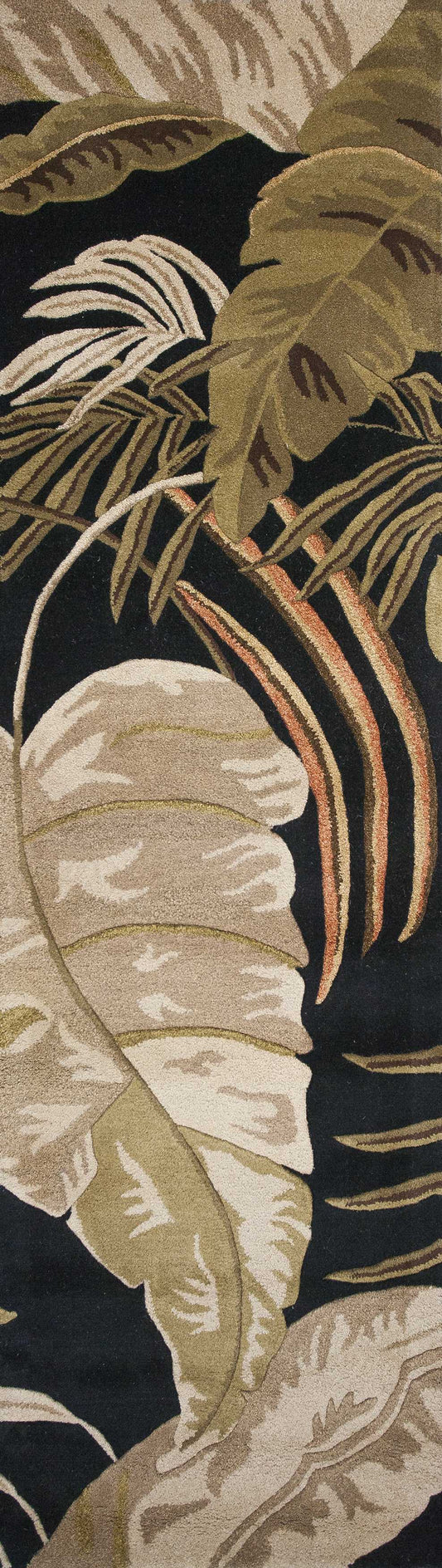 3'X5' Midnight Black Hand Tufted Tropical Leaves Indoor Area Rug