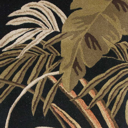 3'X5' Midnight Black Hand Tufted Tropical Leaves Indoor Area Rug