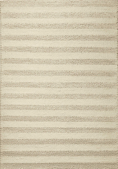 8'X10' White Ivory Hand Woven Knobby Cornish Stripe Indoor Area Rug