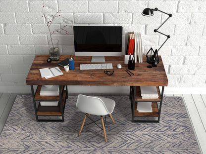 5'X7' Blue Hand Tufted Wool Herringbone Indoor Area Rug