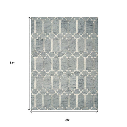 2'X4' Slate Blue Hand Tufted Geometric Indoor Accent Rug