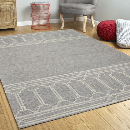 5' X 7' Grey Geometric Pattern Wool Indoor Area Rug