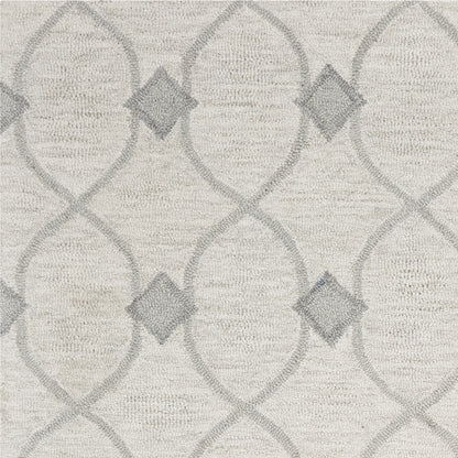 5'X7' Ivory Hand Tufted Wool Ogee Indoor Area Rug