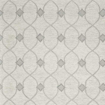 5'X7' Ivory Hand Tufted Wool Ogee Indoor Area Rug
