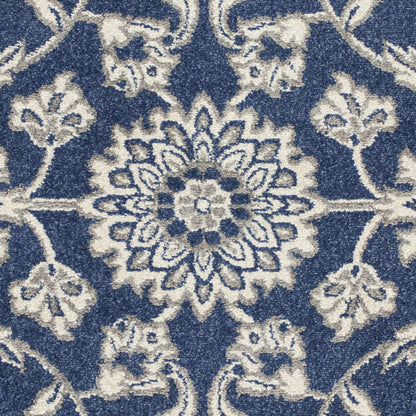 7' X 9' Denim Floral Vine Uv Treated Indoor Area Rug