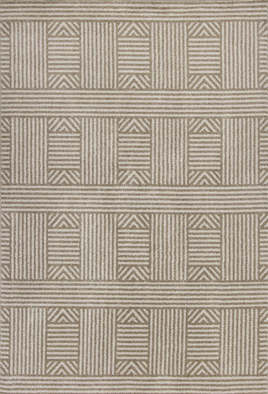 7' X 9' Beige Geometric Lines Uv Treated Indoor Area Rug