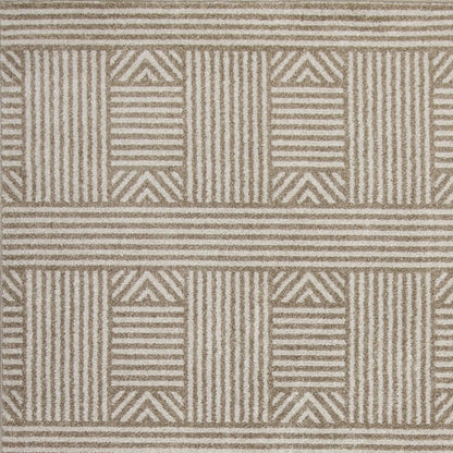 7' X 9' Beige Geometric Lines Uv Treated Indoor Area Rug