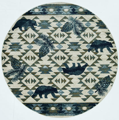 5' X 8' Ivory Or Blue Lodge Area Rug
