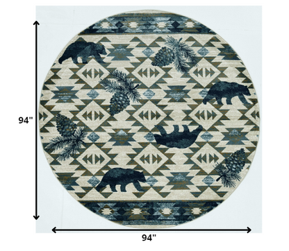 5' X 8' Ivory Or Blue Lodge Area Rug