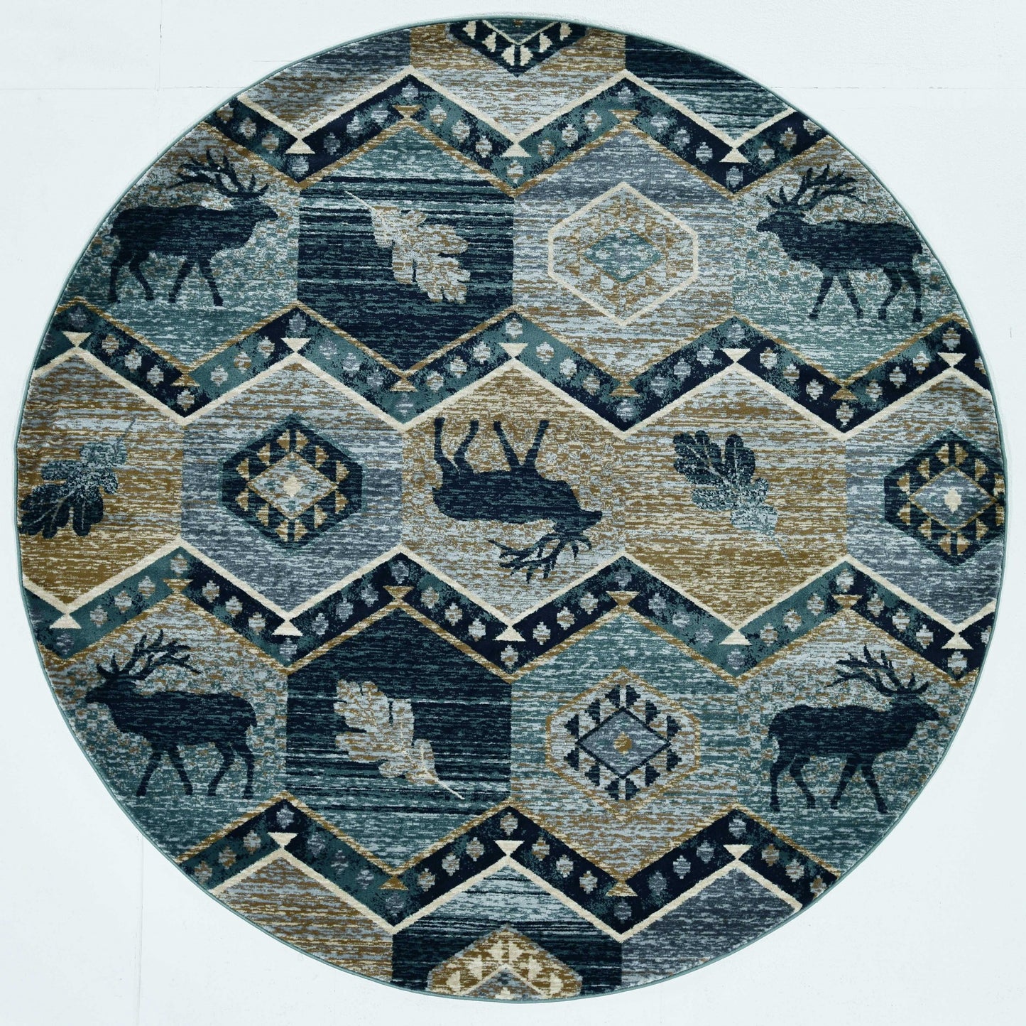 8' Seafoam Machine Woven Geometric Lodge Indoor Runner Rug